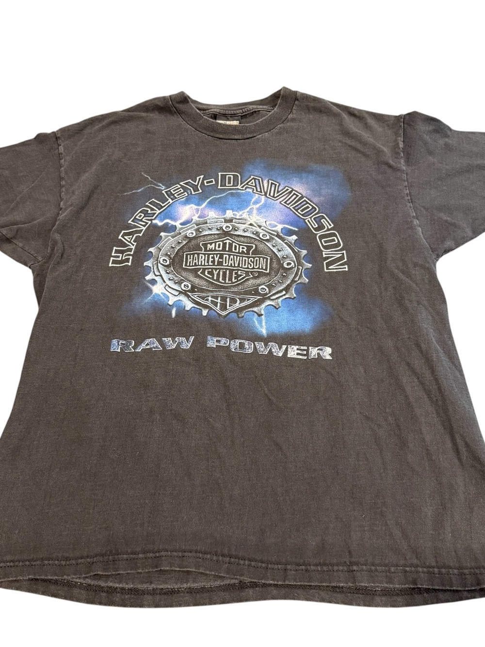 Vintage Harley Davidson raw power gear lightning tee shirt black men’s XL